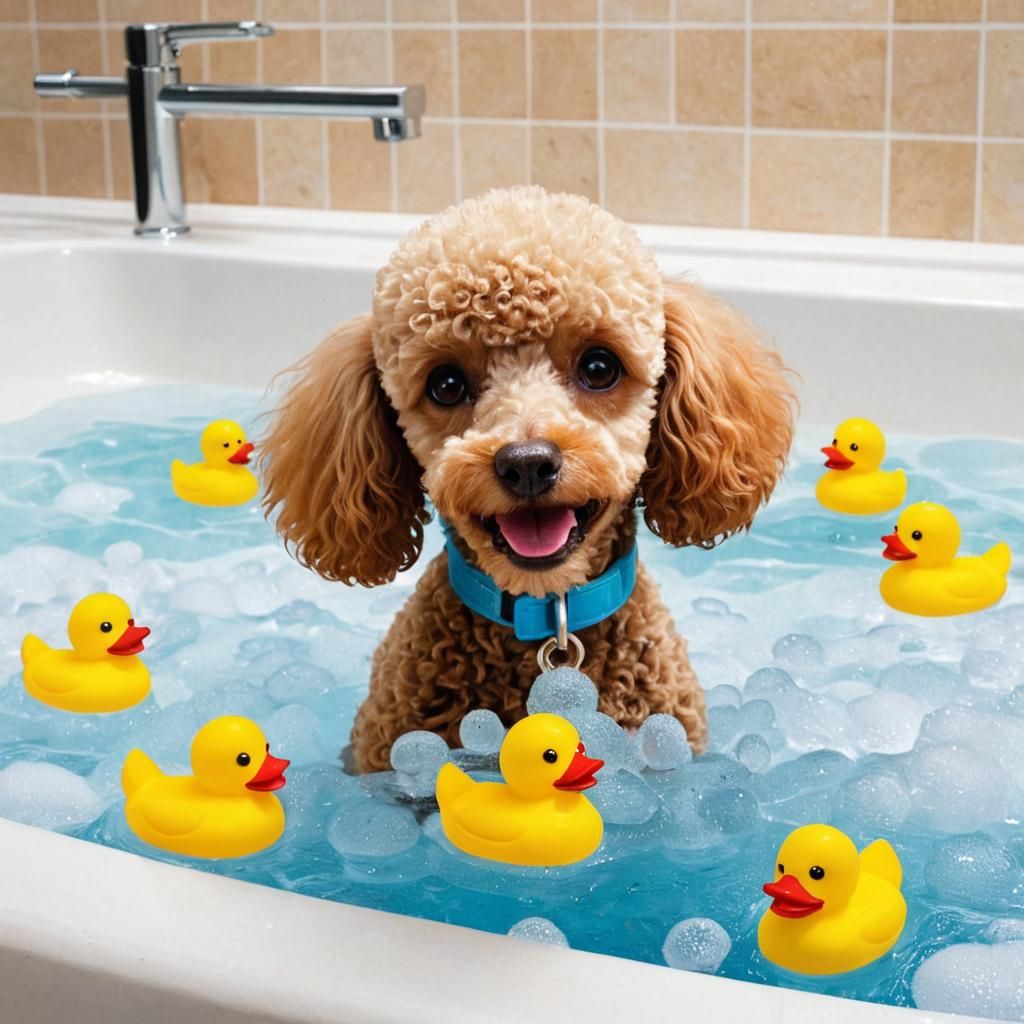 Poodle's Bubbly Bath Time with Rubber Duckies