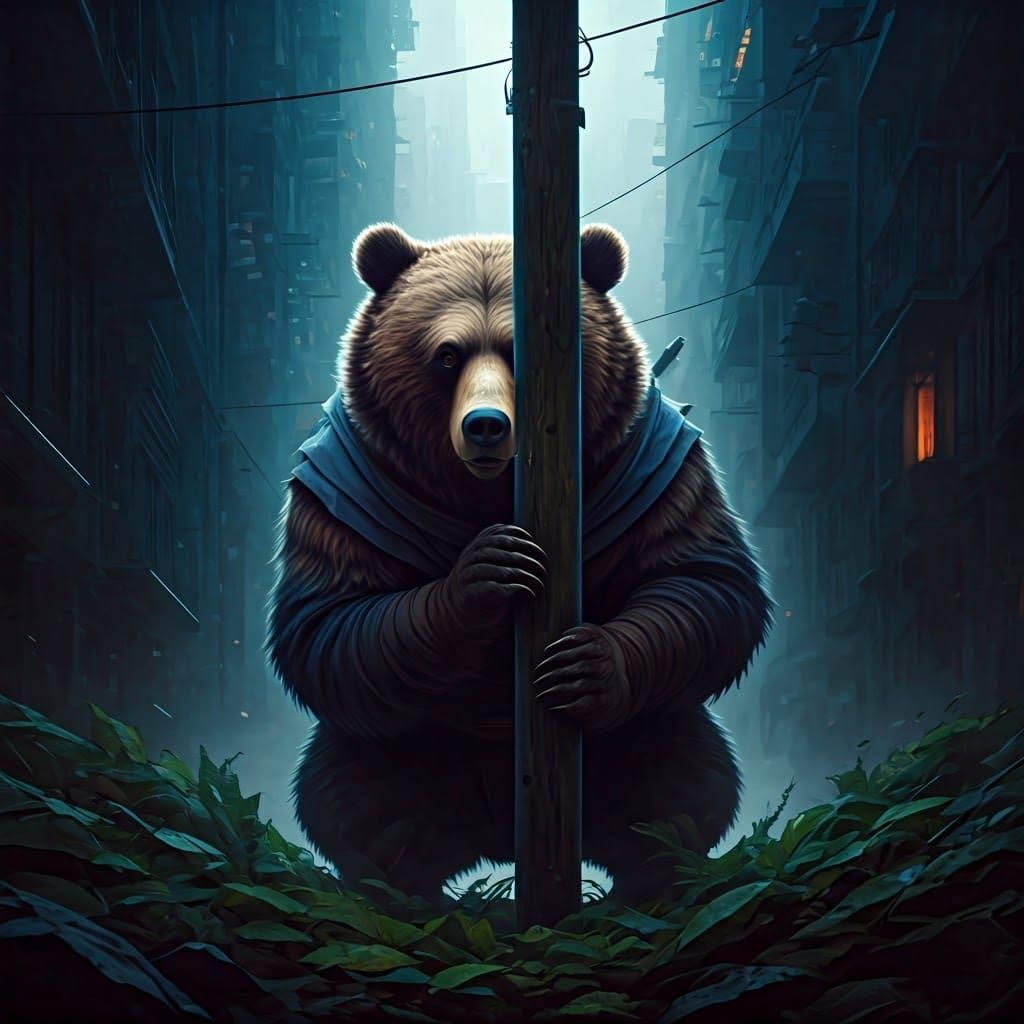 Ninja Bear Hiding: Detailed Matte Painting