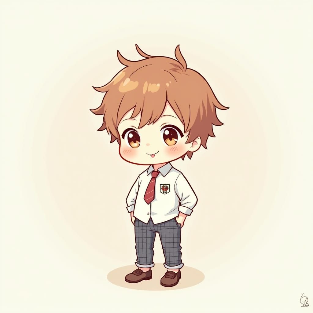 Charming Kawaii Anime Boy in Whimsical Uniform