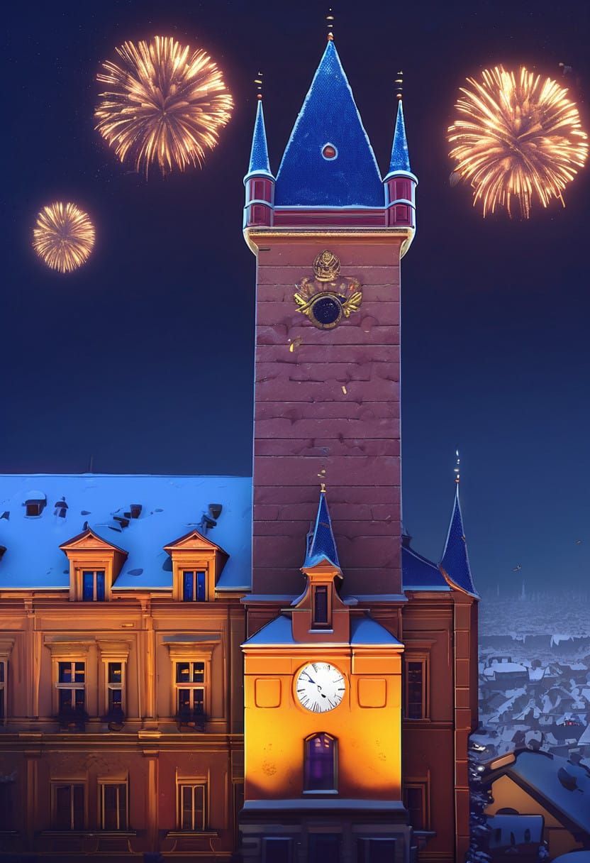 Majestic Prague Illuminated by Starry Night Sky and Vibrant...