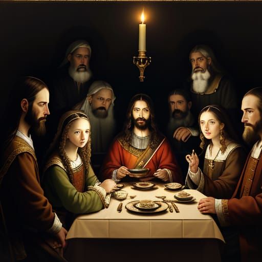 Baroque Masterpiece of Jesus and Disciples in Warm Candlelig...