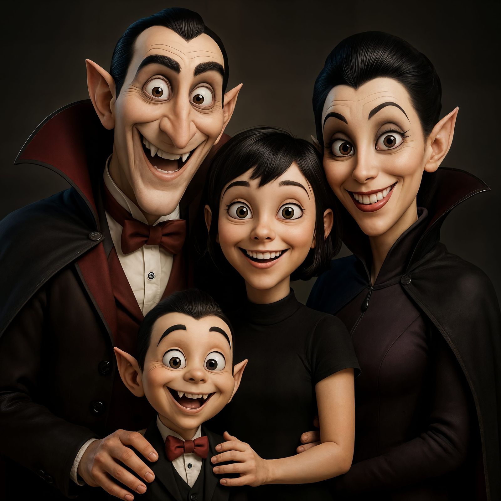 Happy Vampire Family Portrait in CGI Cartoon Style