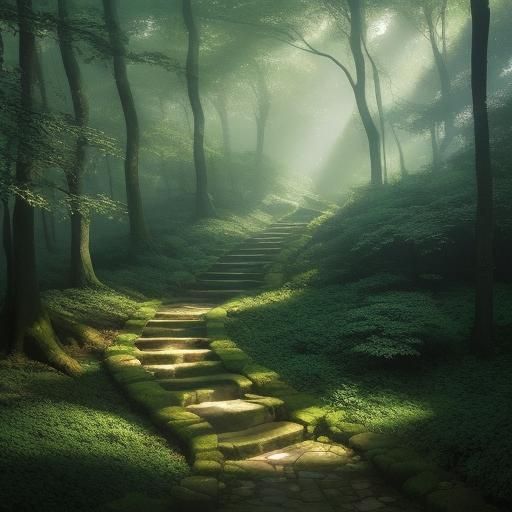 Mystical Forest Path in Impressionistic Style