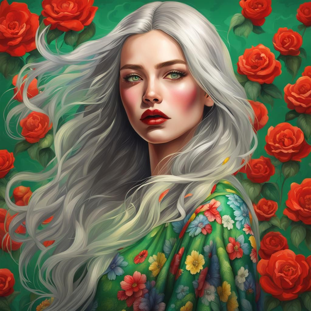Silver Haired Woman Portrait in Hyperrealistic Style