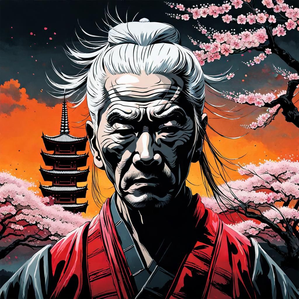 Epic Samurai Portrait in Japanese Art Style