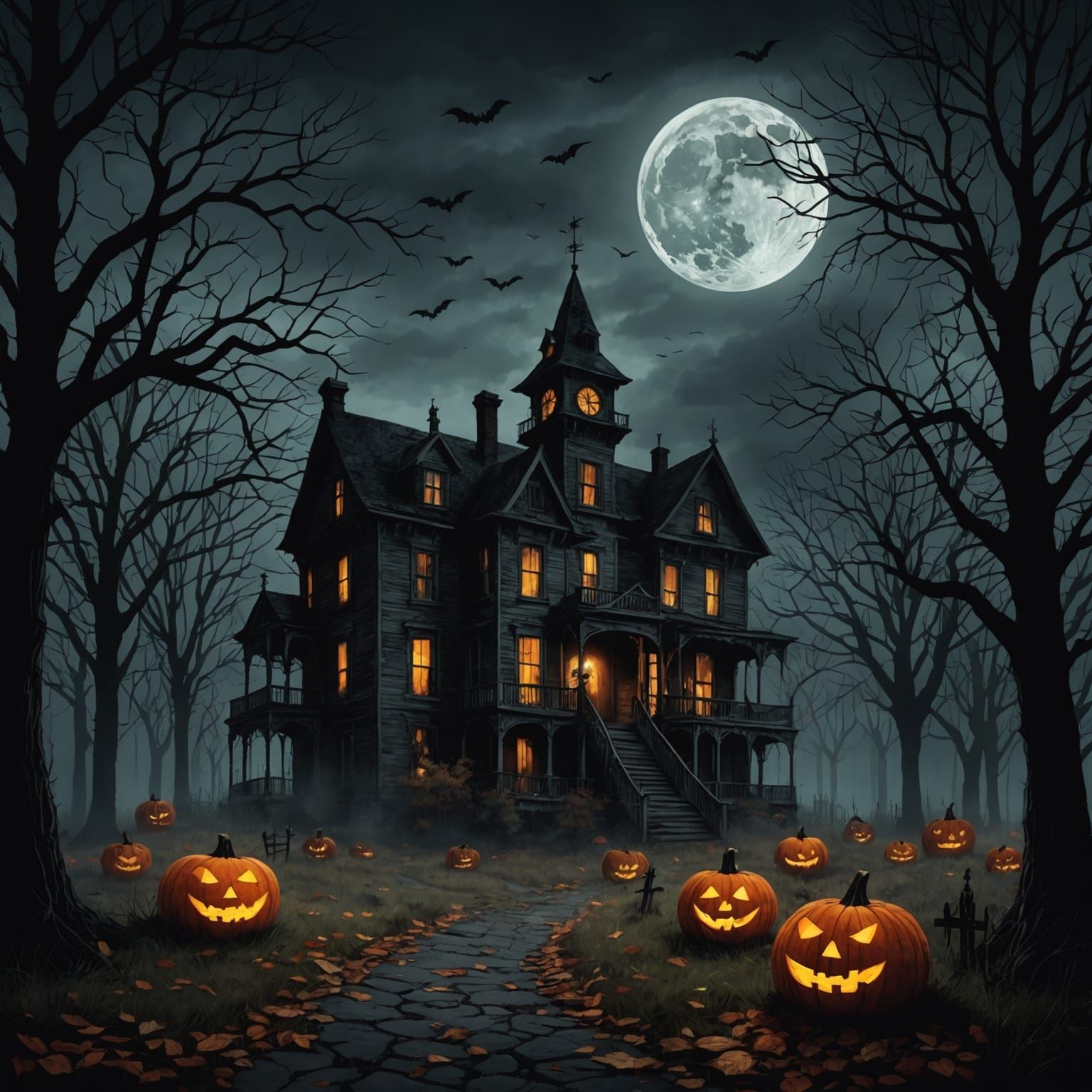Eerie Haunted October Night Scene