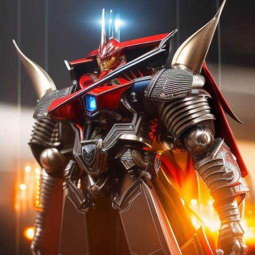 Voltes V Robot Portrait in Metallic Silver and Red