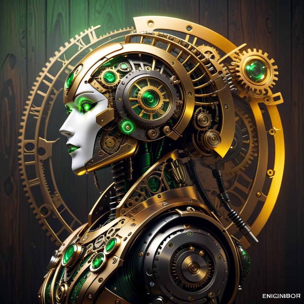 Futuristic Steampunk Robot Illustration