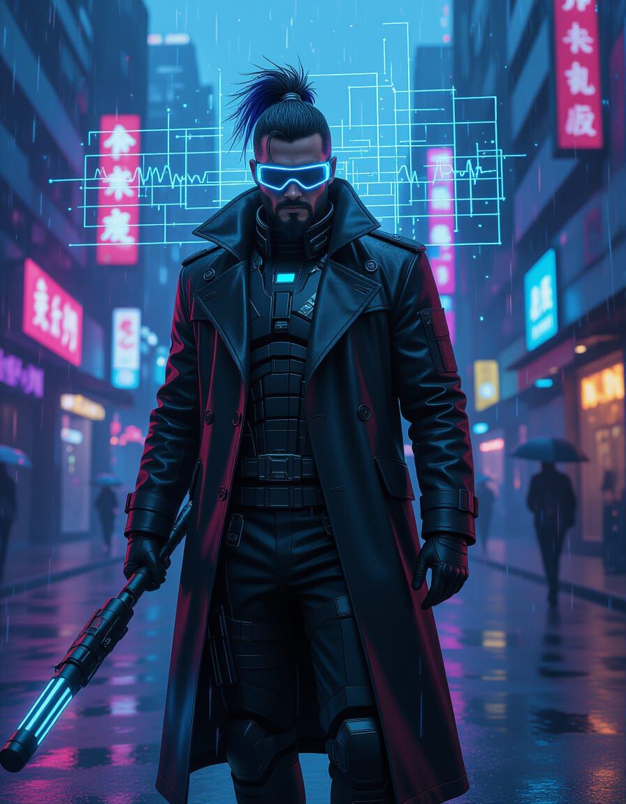 Cyberpunk Supervillain in a Neon Cityscape