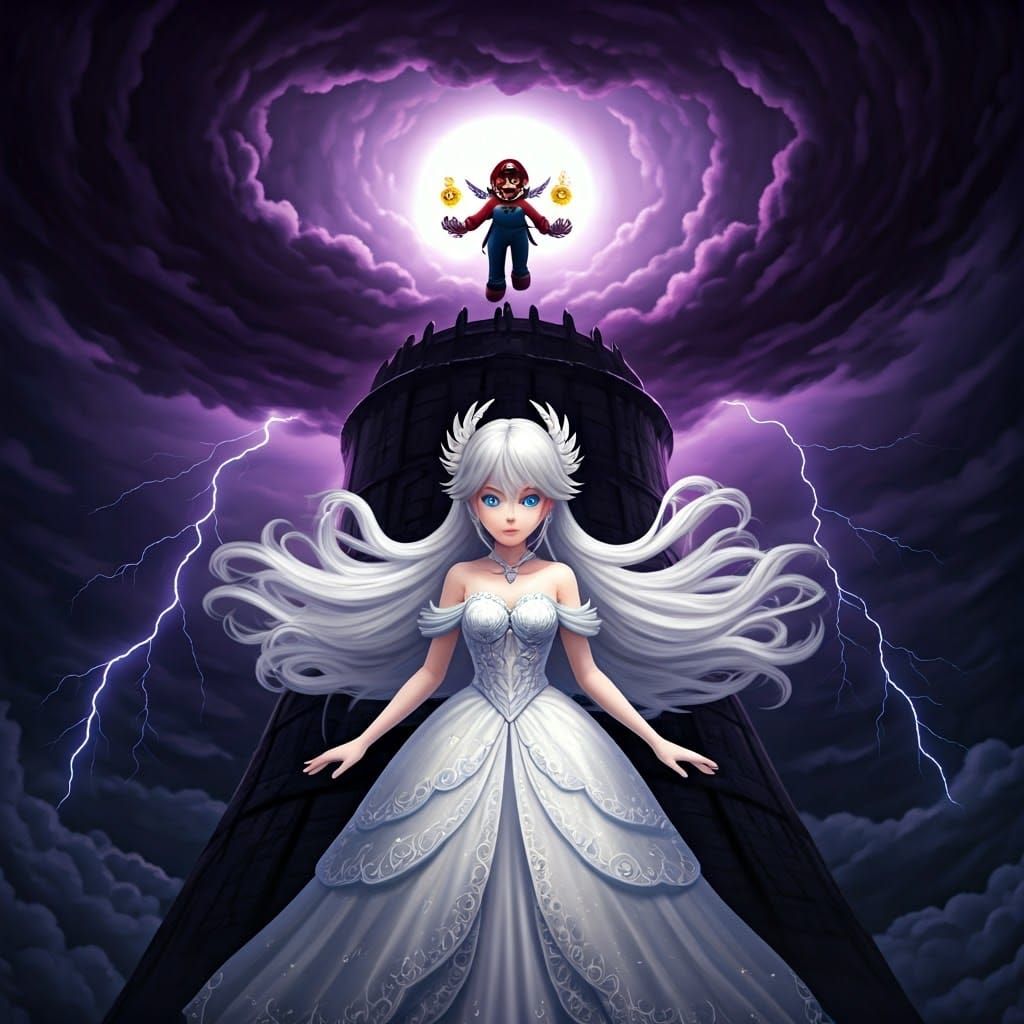 Epic Showdown: Sorcerer and Super Mario at Tower of Despair