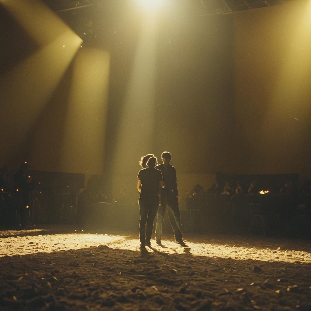 Dramatic Stage Emerges from Darkness: Cinematic Still