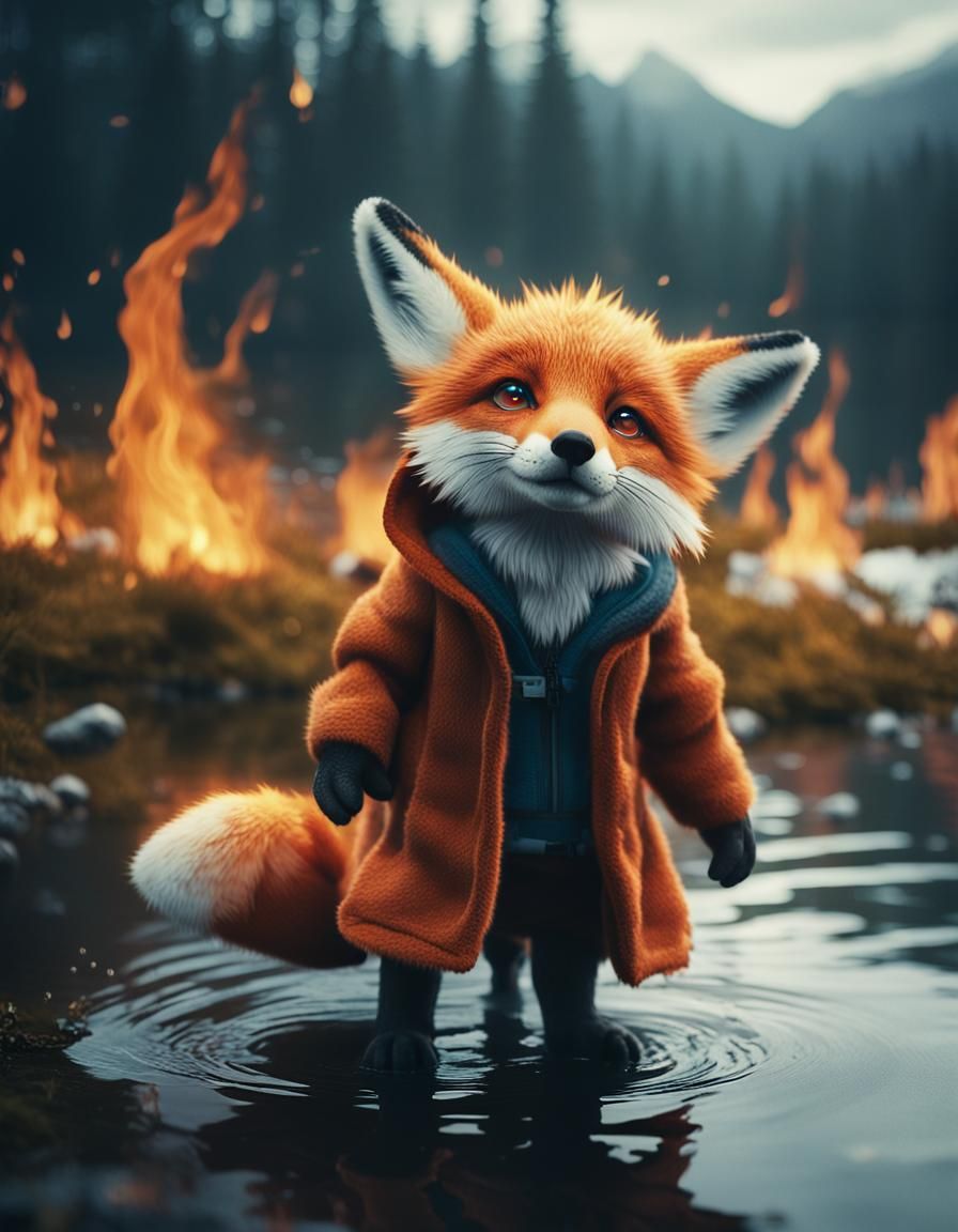 Hyper-Realistic Fox Creature with Elemental Powers