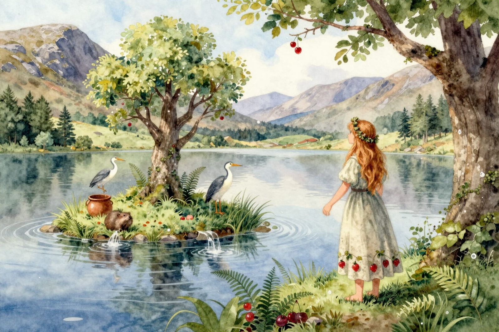 Fairy Hand in Hand in Watercolor Landscape