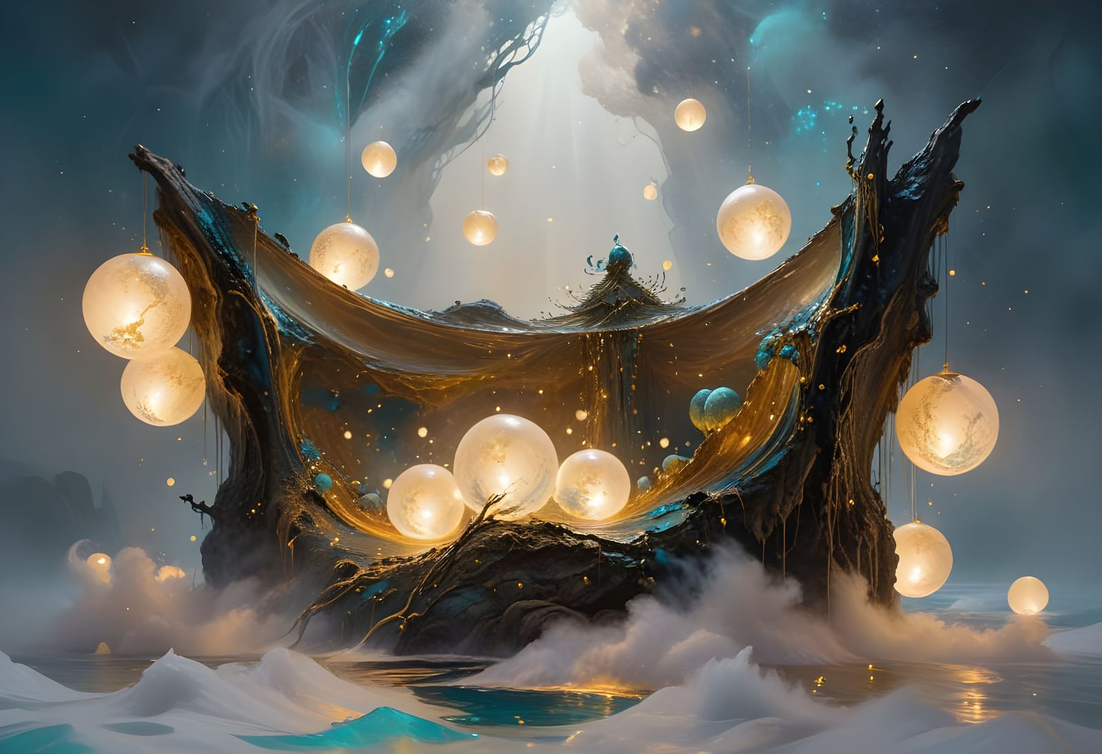 Bioluminescent Landscape in Impasto Painting Style