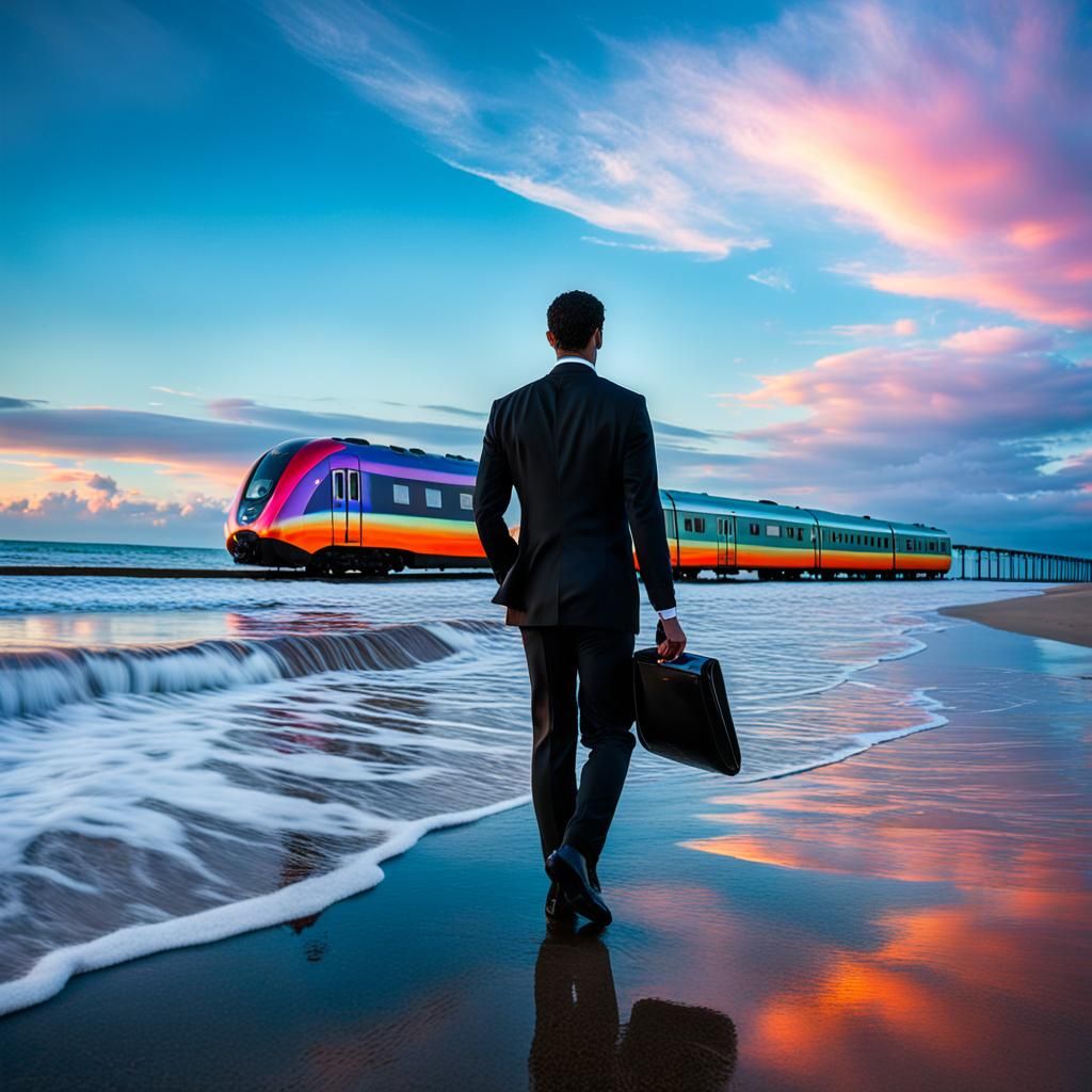 Surreal Beach Sky with Train