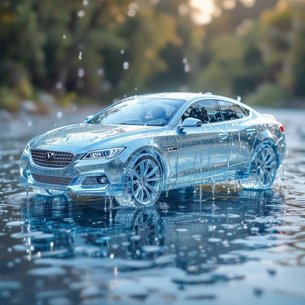 Car Sculpted From Dripping Clear Water