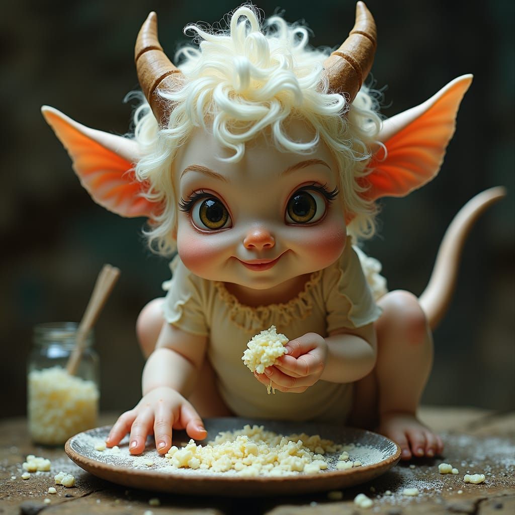 A Grumpy faery eating curd and whey