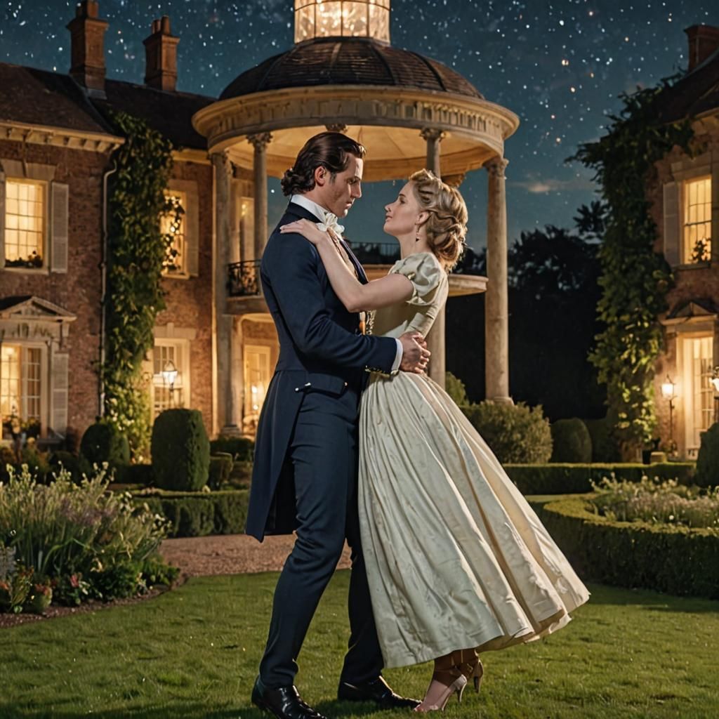 Romantic Kiss: 18th Century Men in Country Estate
