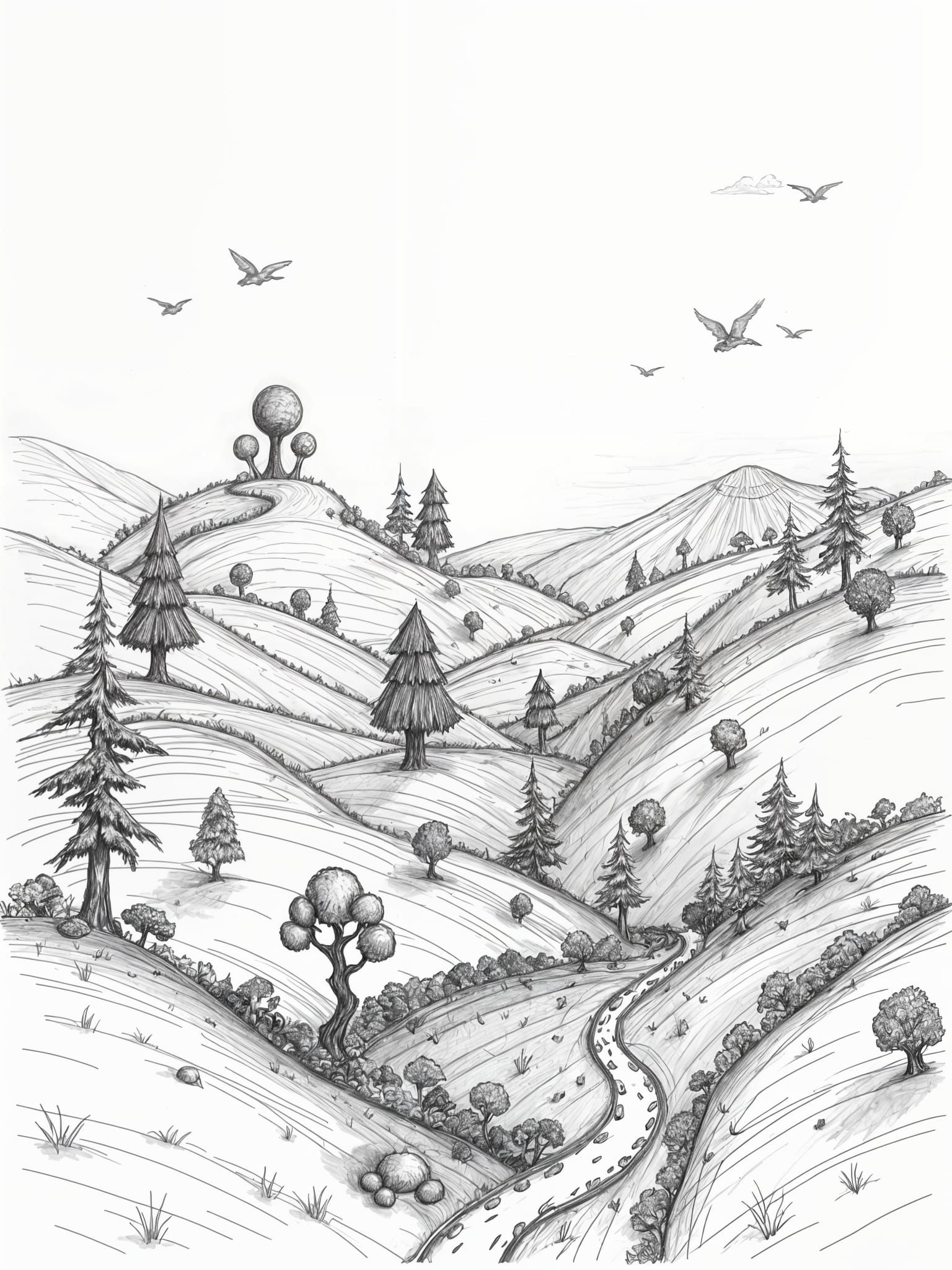 Pencil Doodle of a Fantasy Landscape Sketch