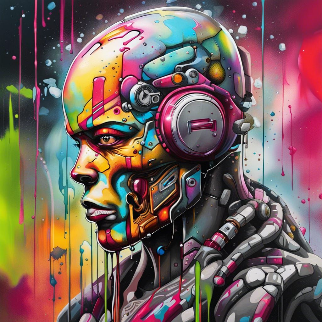 Cyborg Graffiti Street Art in Splash Style