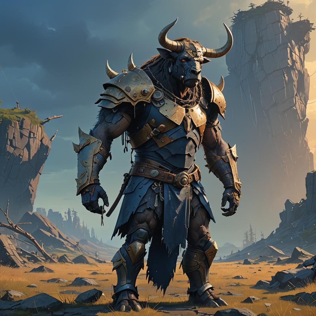 Tattered Minotaur in Dramatic Fantasy Art