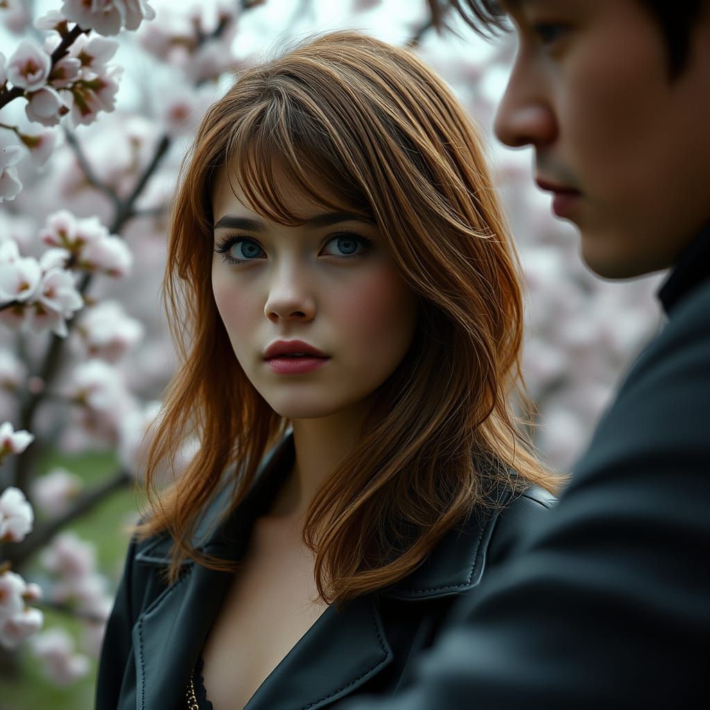 Dystopian Sci-Fi Orchard Scene with Woman and Man