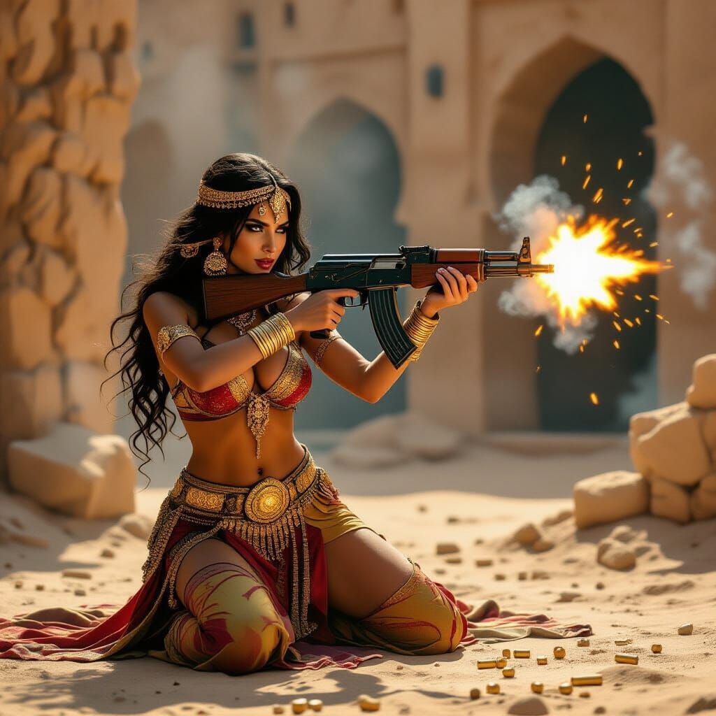 Arab Belly Dancer Fires Kalashnikov in Ancient Castle