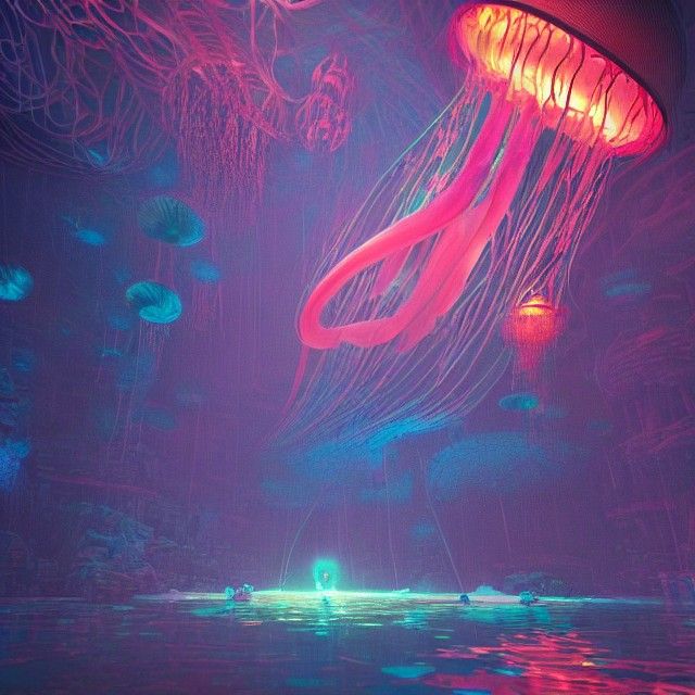 Dreamy Underwater Scene with Glowing Jellyfish