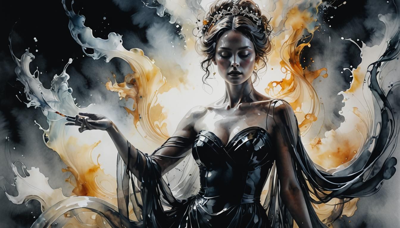 Ethereal Woman in Watercolor Double Exposure Style