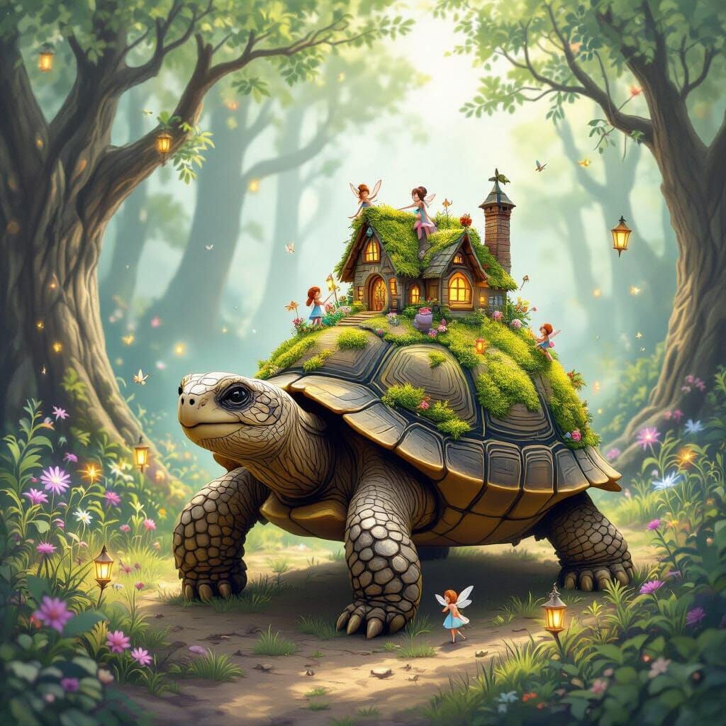 Enchanted Forest: Tortoise with Fairy Village