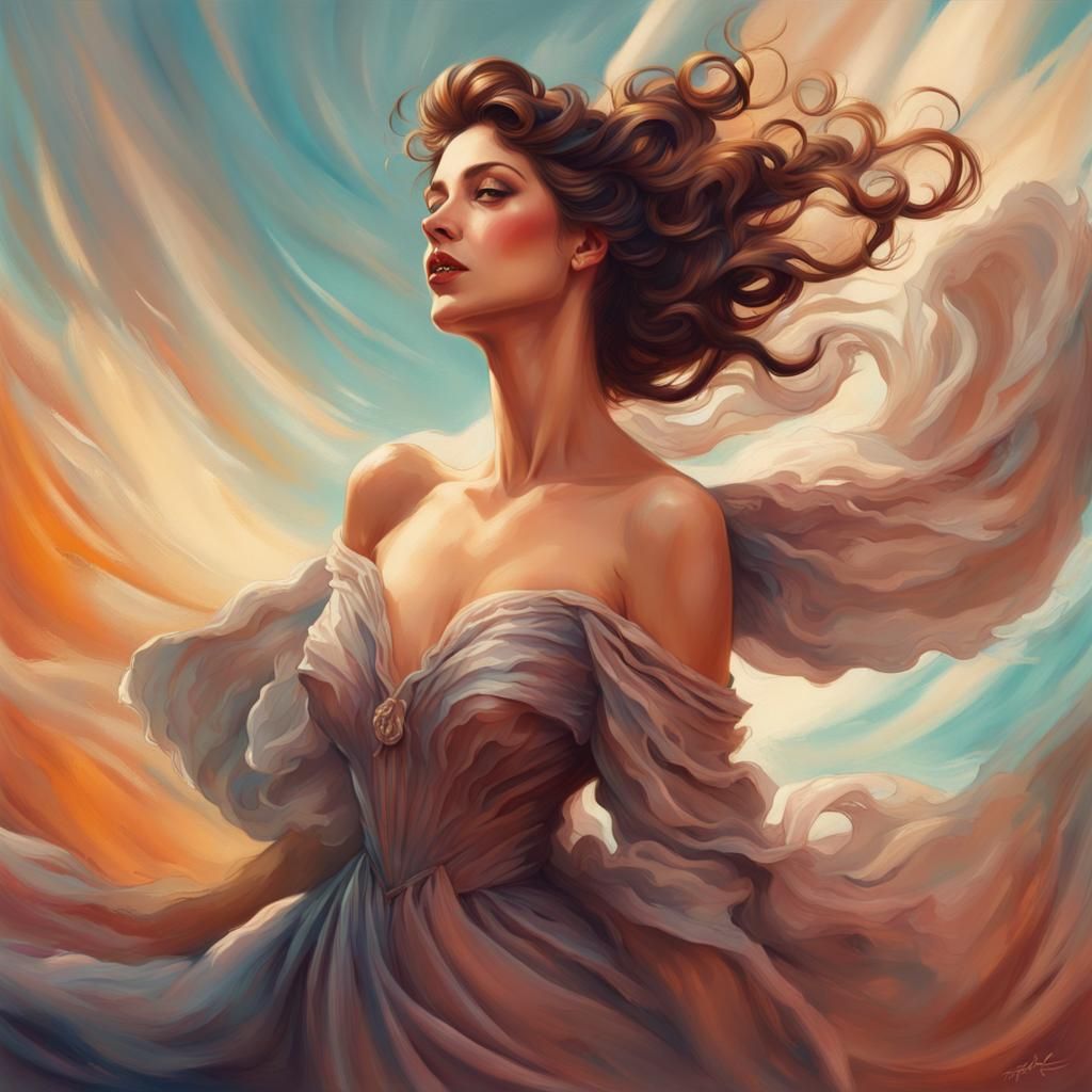 Belle Epoque Portrait of a Woman in Flowing Dress