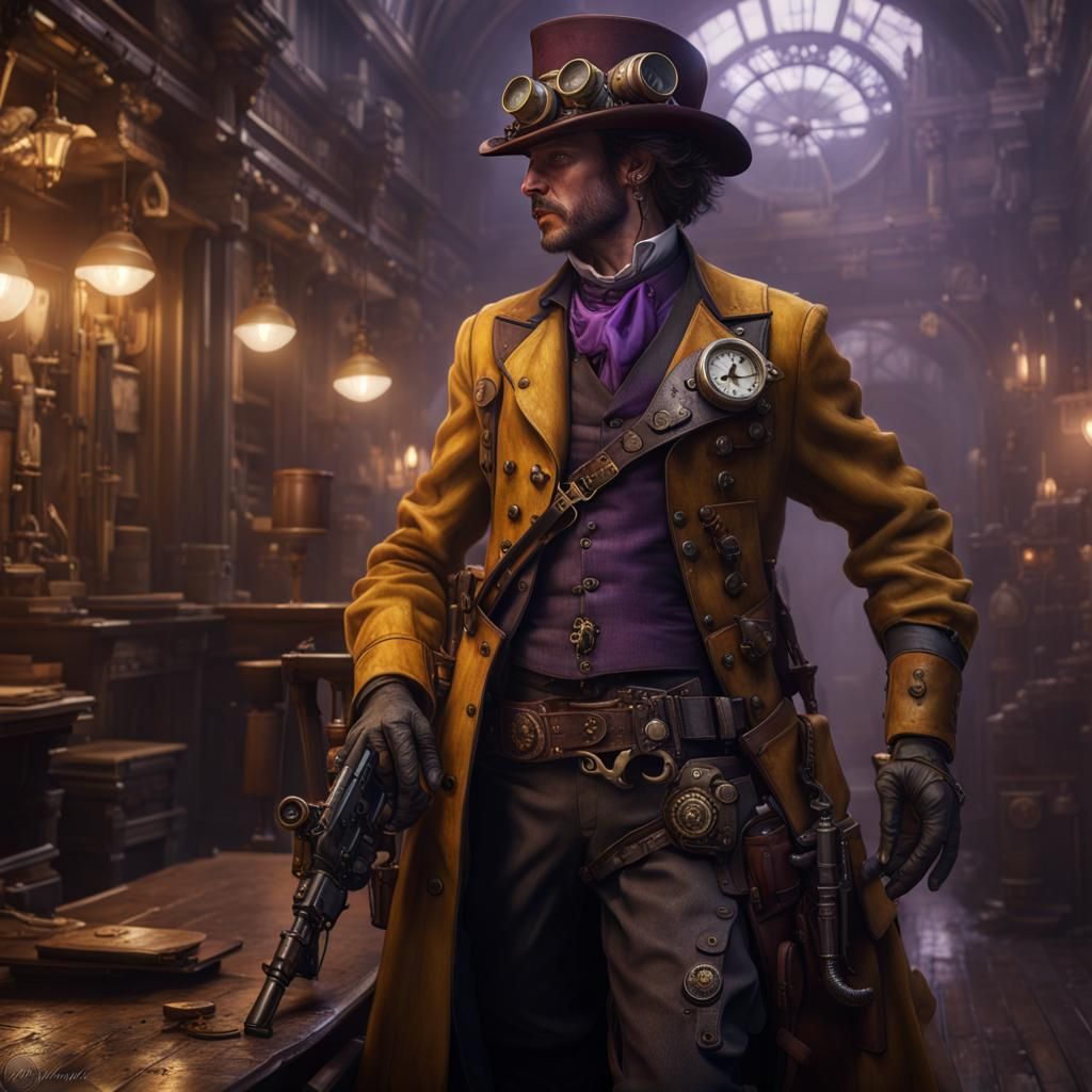 Steampunk Gunslinger in Dark Fantasy Style