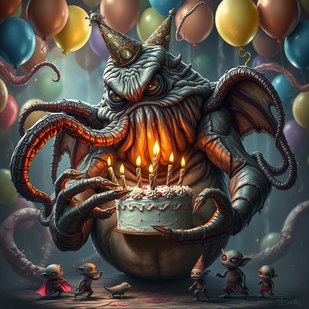 Grotesque Celebration in a Dreamlike Realm