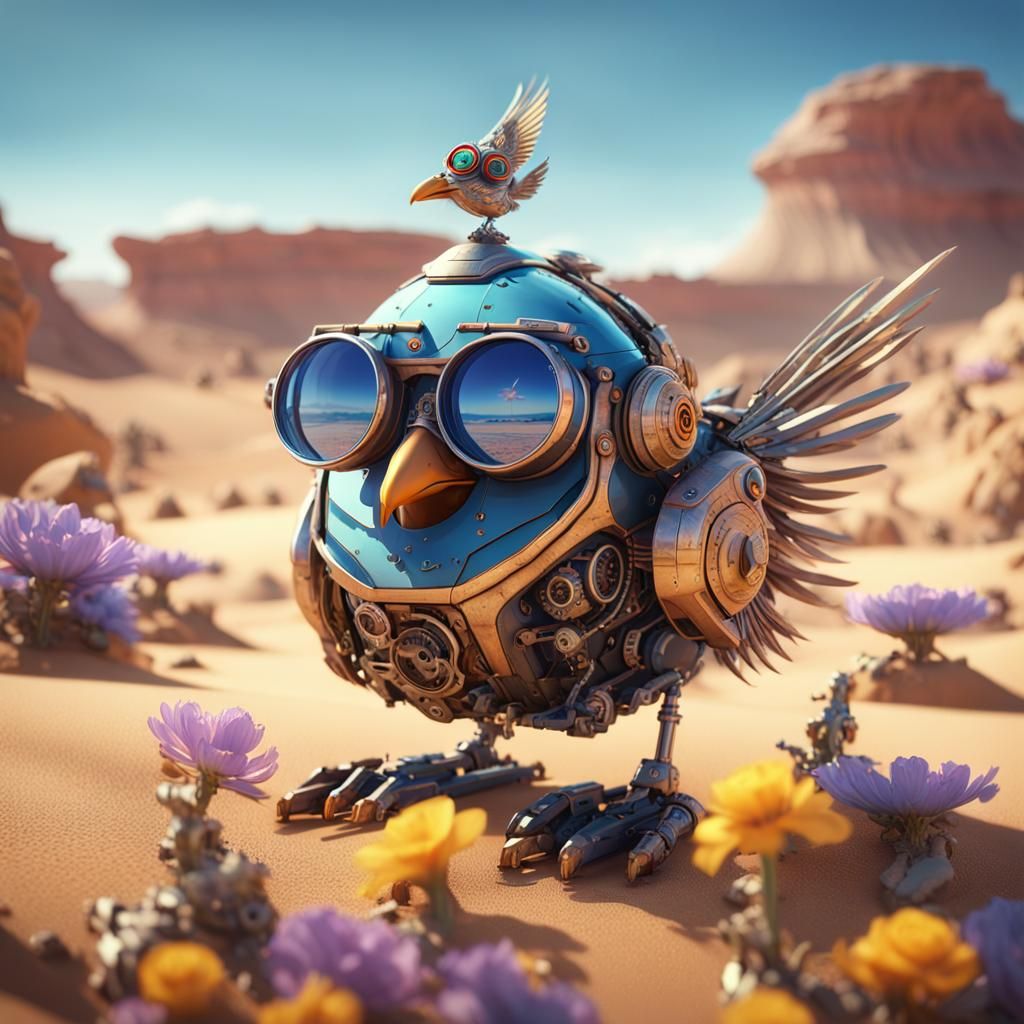 Steampunk Bird on Desert Planet: Digital Art