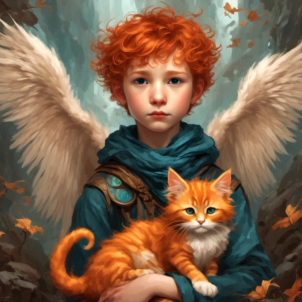 Youth with Fluffy Ginger Dragon Cat