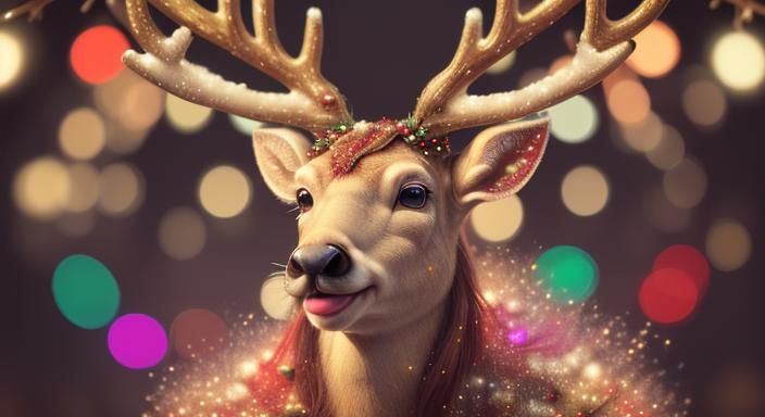 Hyperrealistic Hipster Deer with Red Nose