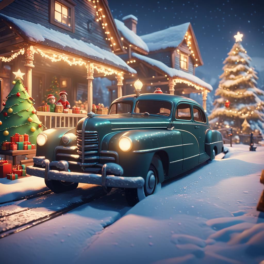 Vintage Family Christmas Card in 3D