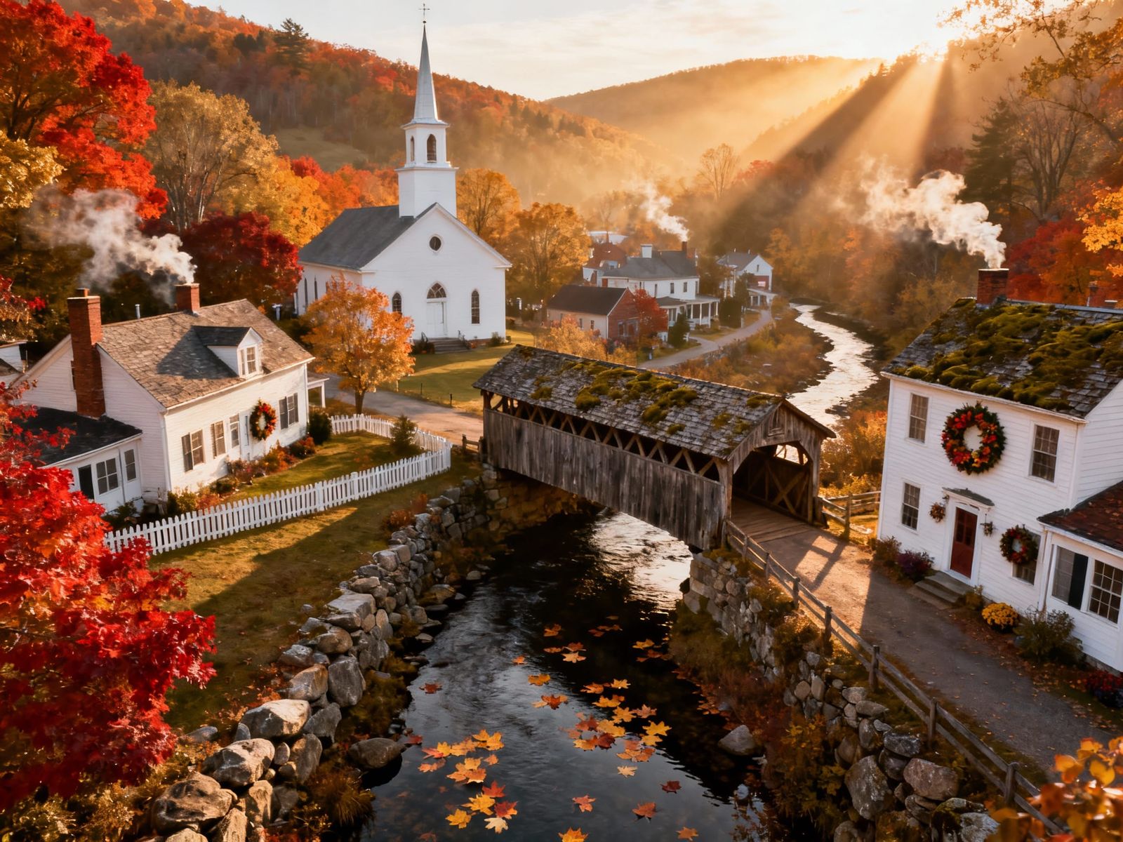 Autumn Magic Hour in a Quaint New England Valley