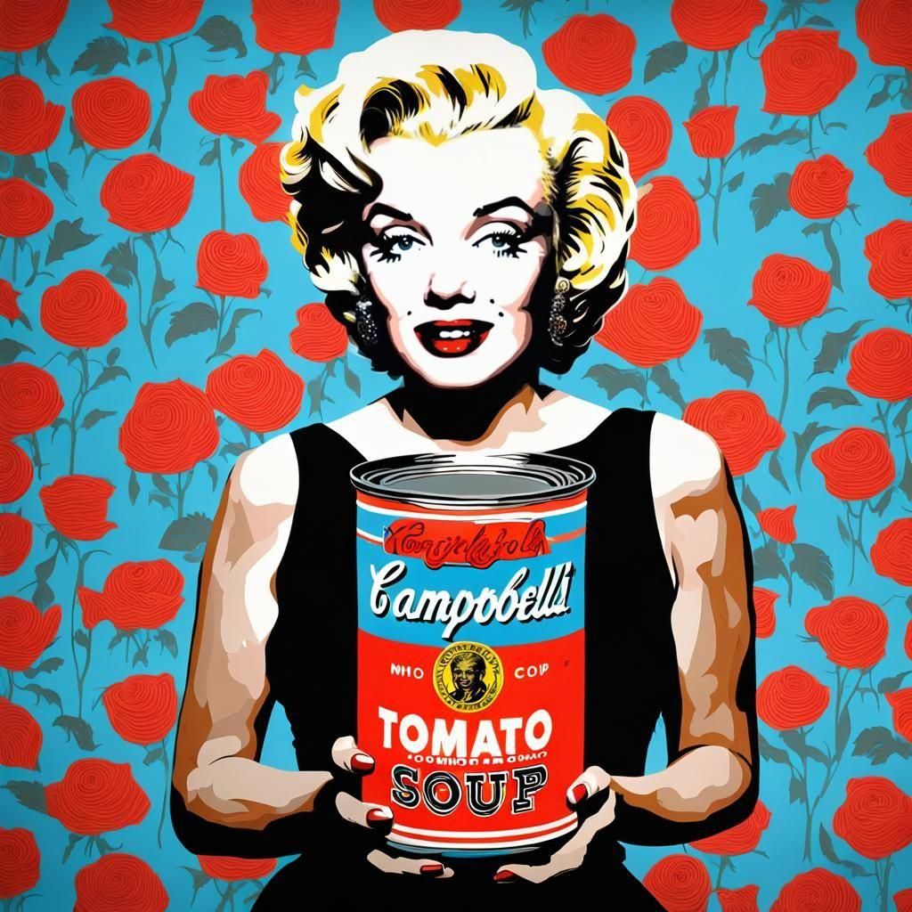 Iconic Homage: Andy Warhol's Marilyn Monroe & Campbell's Tomato Soup Can.