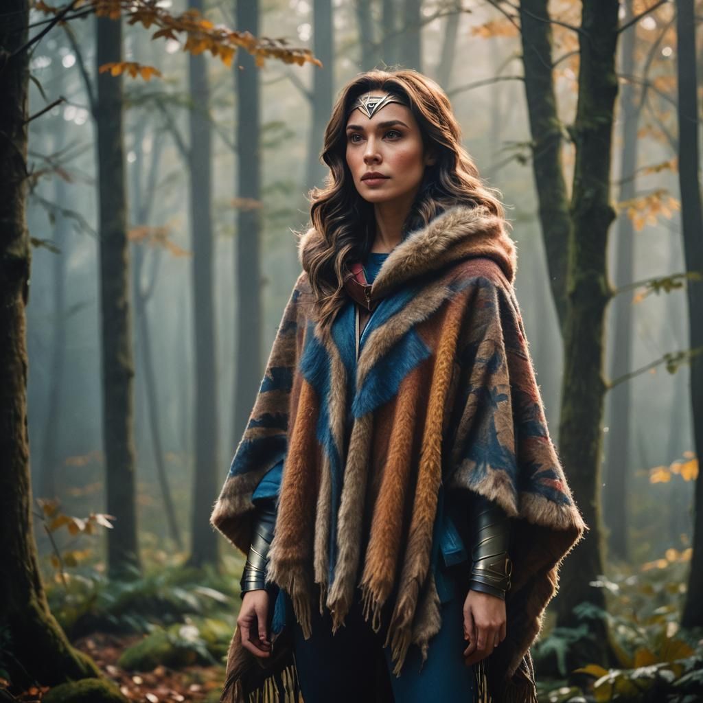Wonder Woman in Fur Poncho, Bokeh Photography