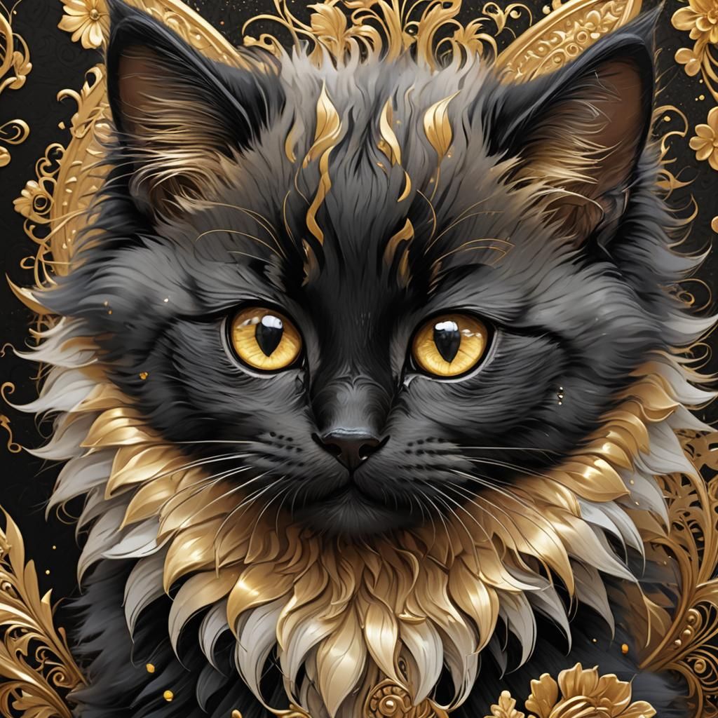 Golden Marked Kitten in Anime Style