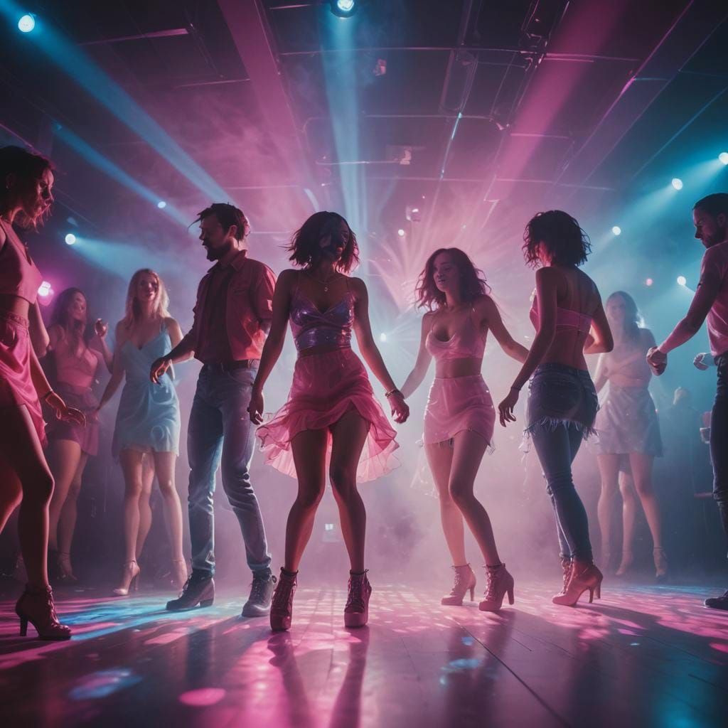 Hyperrealistic Nightclub Scene with Rotating Headlight