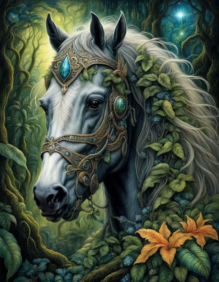 Enchanted Armored Horse in Mystical Jungle