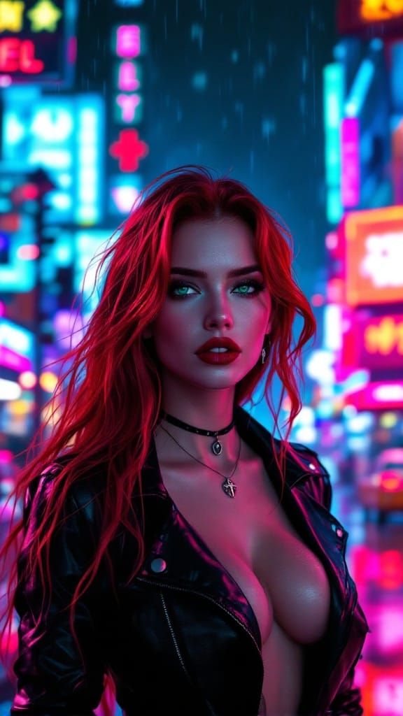 Cyberpunk Goddess in Neon Haze