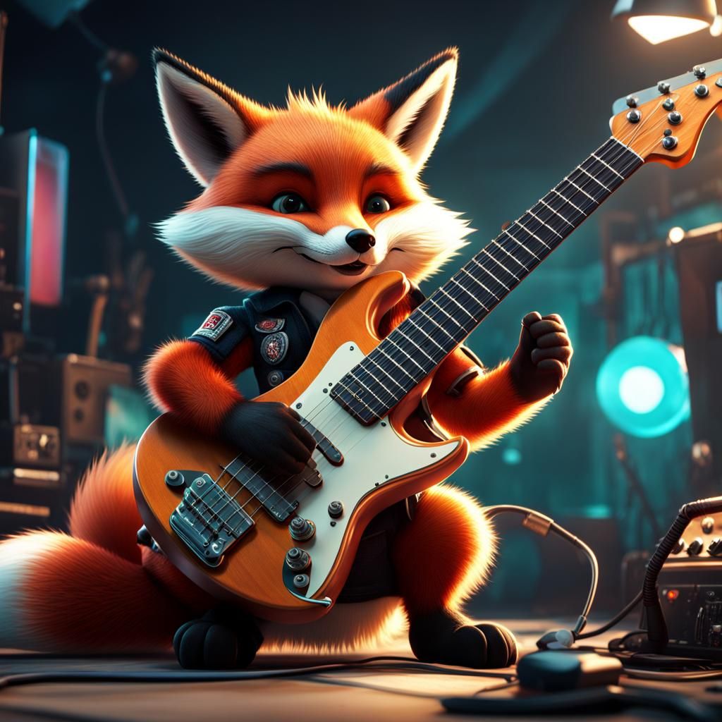 Rockstar Fox Guitarist in Detailed 3D Animation