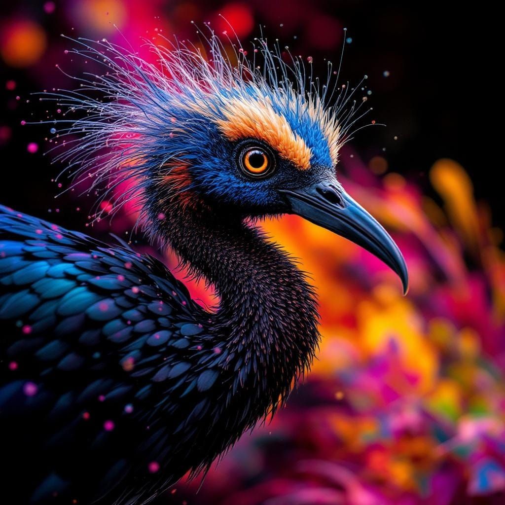Hyperrealistic Black Ibis Portrait in Splash Art Style