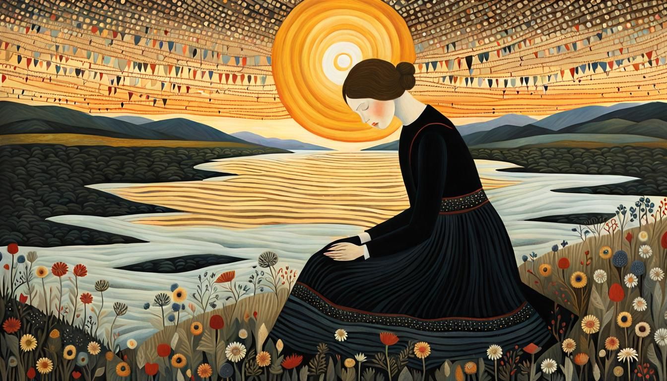 Woman at Sunset Picking Up Shattered Eyes