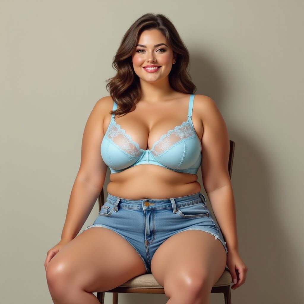 Plus-Sized Woman in Denim: A Photorealistic Portrait