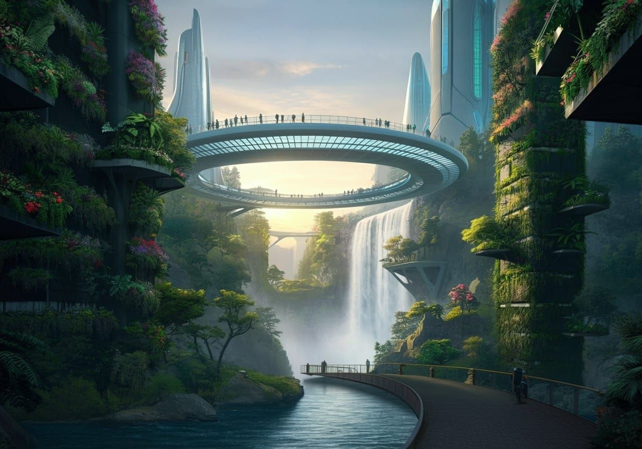 Lush Futuristic City with Cascading Gardens