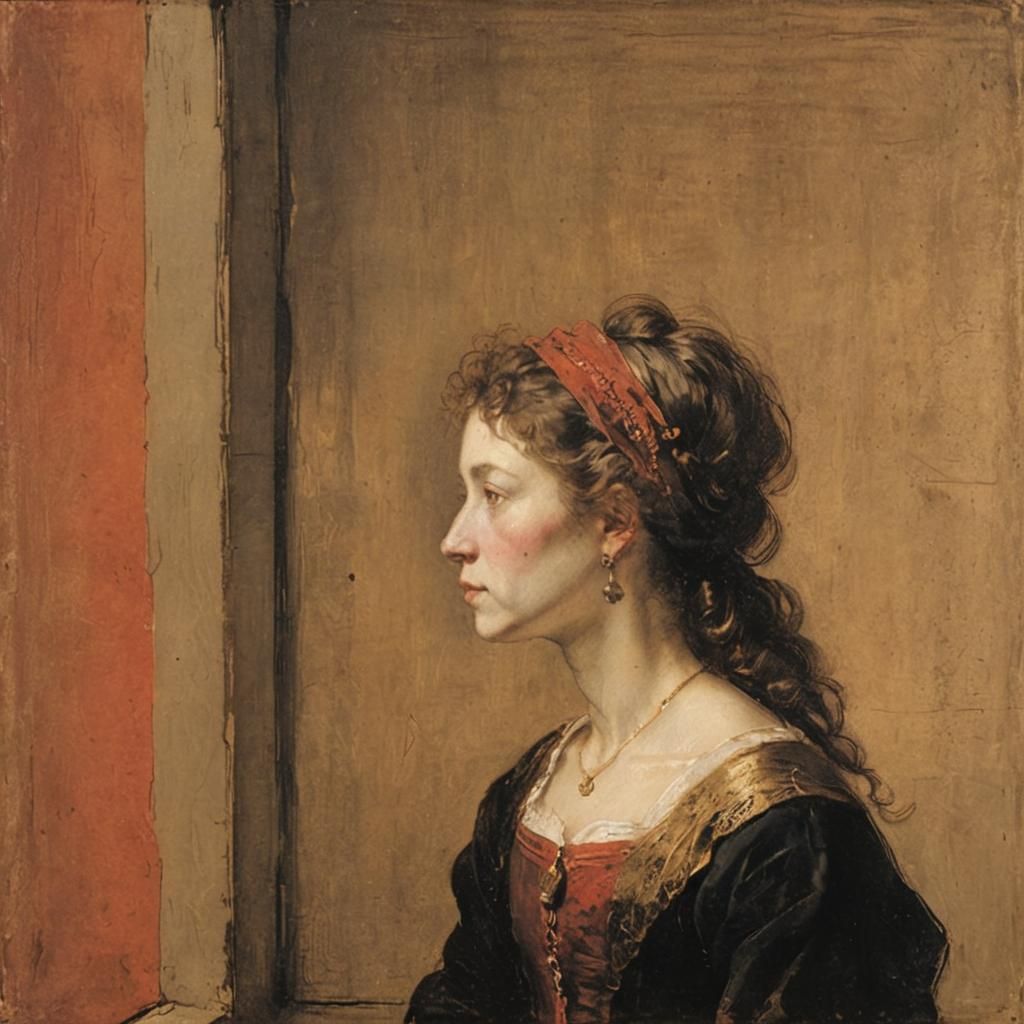 Woman at Window in Rembrandt Style